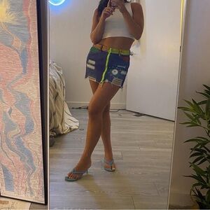 Hand painted denim mini skirt